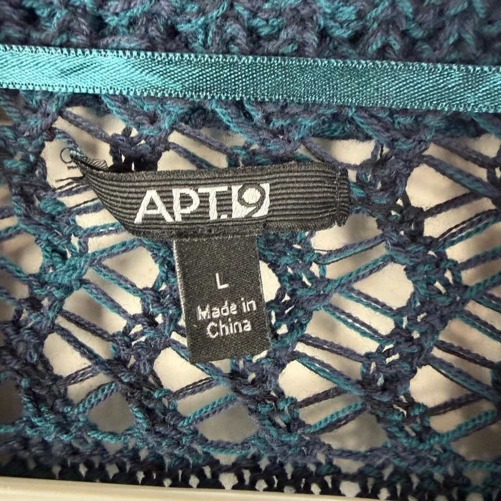 Apt 9 Teal Blue Space Dye‎ Open Knit Crochet Cardigan Button Tab Women's Large